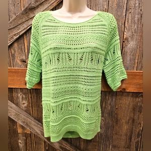 Cato Lime Green Open Knit Sweater Xl Short Sleeve See Through Cover Up EUC ^